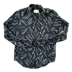 Sandro Paris Women’s Navy & White Abstract Button Up Blouse Size XL